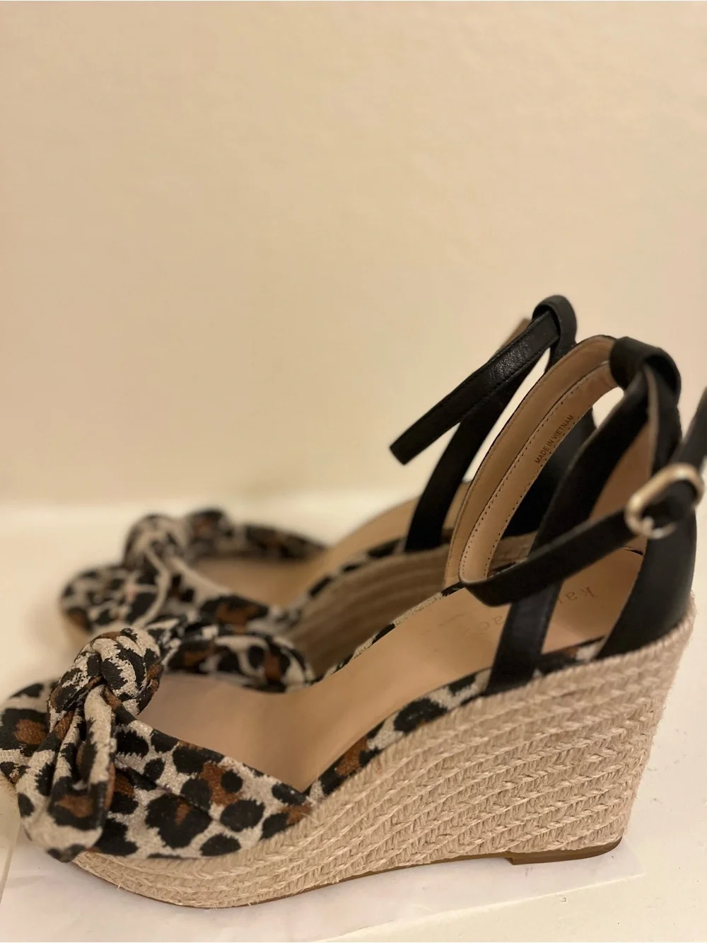 kate spade Leopard Print Wedge Sandals - Black, Brown, Cream - Size 8.5